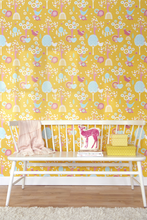 This bright and colourful pink and yellow pattern with turn any wall into a dreamy scene of wonderment.