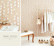 This lovely light pink, yellow and cream white wallpaper will add class and glamour to any bedroom or nursery.