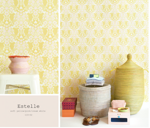 This stunning yellow, pink and cream white wallpaper will add class and glamour to any bedroom or nursery.