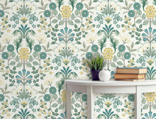 Roomshot of Geometric Floral in Green, Yellow and white
