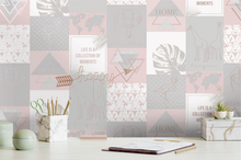 Grey and Pink Wallpaper with design and words