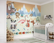 This woodland wallpaper mural is just too cute for a baby room with all the fun animals and bright colours.