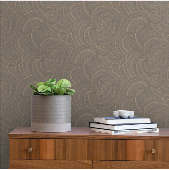 Dark Grey and Gold textured wallpaper with gorgeous shimmering metallic textured swirls.