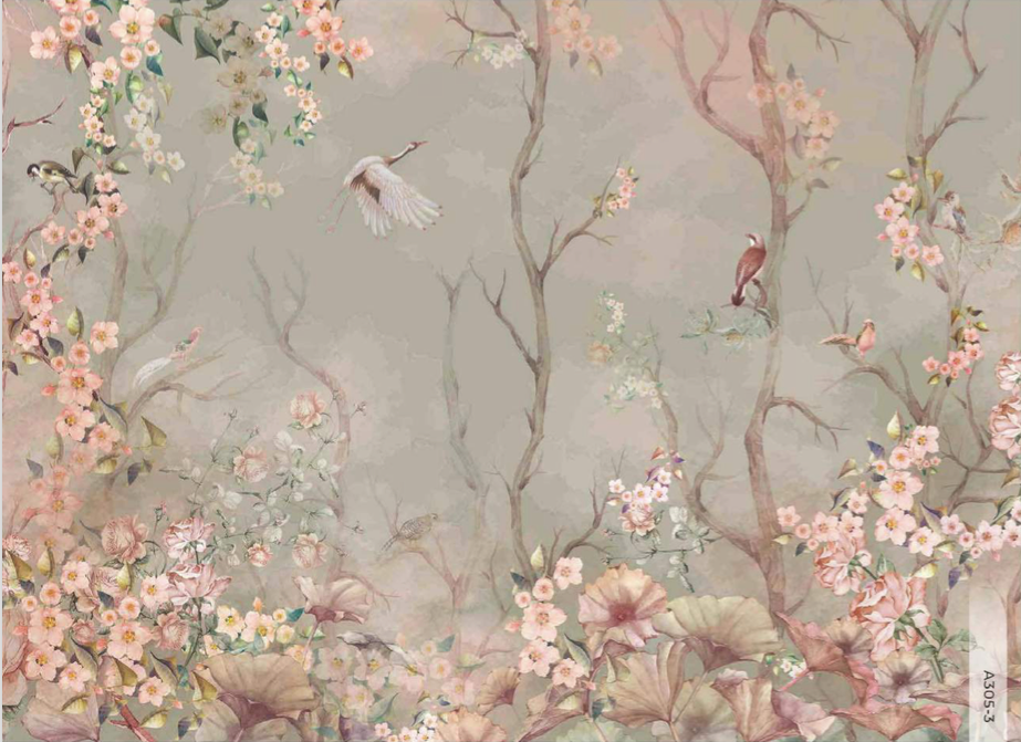 Blossoming wall mural in green