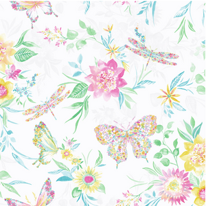 This gorgeous floral butterfly wallpaper is soft and gentle with delicate dragonflies and butterflies on a floral background.