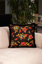 Colourful Leaf Velvet cushion with black background