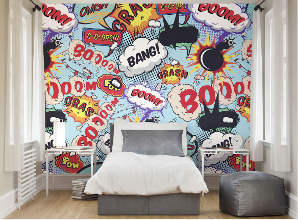 This Comic Pop wall Mural is a good way to add some fun and laughter your your room, featuring comical bangs, pops, and exclamation marks in funky colours. 