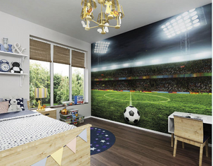 Perfect for football fanatics, this atmospheric Free Kick wall mural features a roaring crowd, floodlit pitch and football placed ready to take the kick