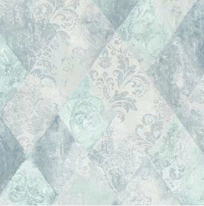Geometric and Damask Wallpaper design in blue
