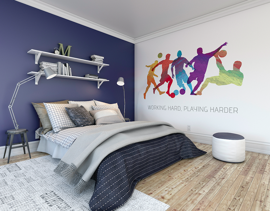 Give any child's bedroom this sporty feel with this action football shot with this Geo Football Wall Mural. The array of colours make this a great wall decor piece to match any interior scheme.