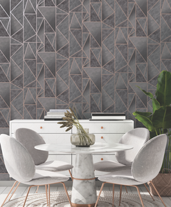Dark grey geometric wallpapers such as this rose gold and charcoal design with the funky geometric angles. 