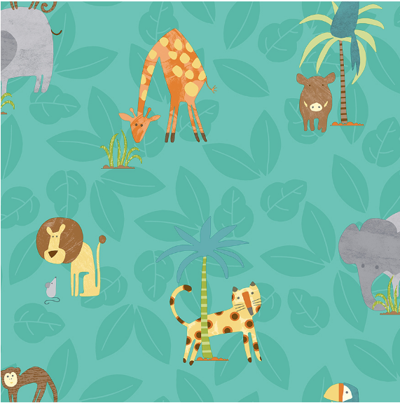 Soft leaf background with jungle animals and trees