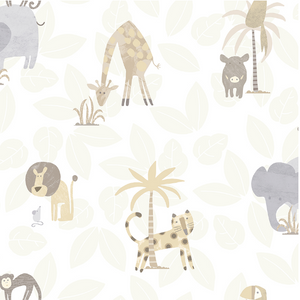 Jungle animals with leaf background in cream