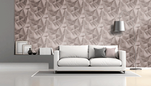 Room shot of rose gold modern geometric wallpaper