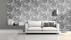 Room shot of silver grey geometric design