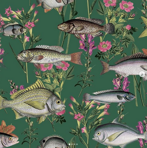 Fish and Florals on Green