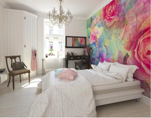 This colourful, patterned wall mural with the beautiful roses makes for an elegant bedroom wallpaper.