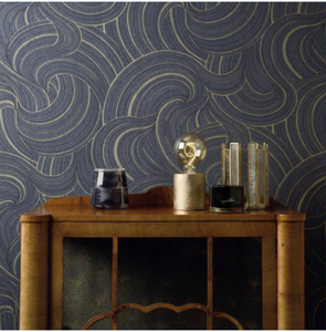 The gorgeousn Navy Swirl patterns of this textured wallpaper as so impactful in any room.