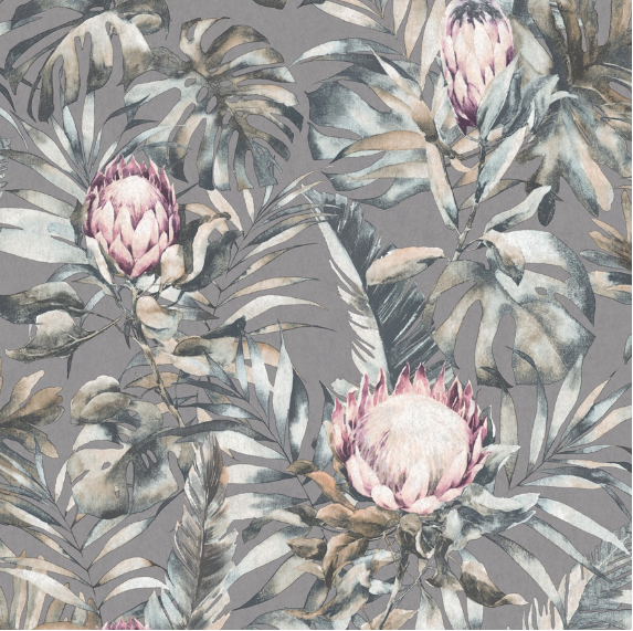 Nia Grey Protea Wallpaper