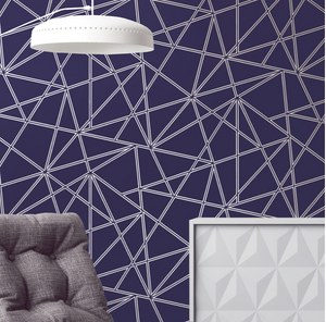 Roomshot of geometric metallic lines on navy blue background