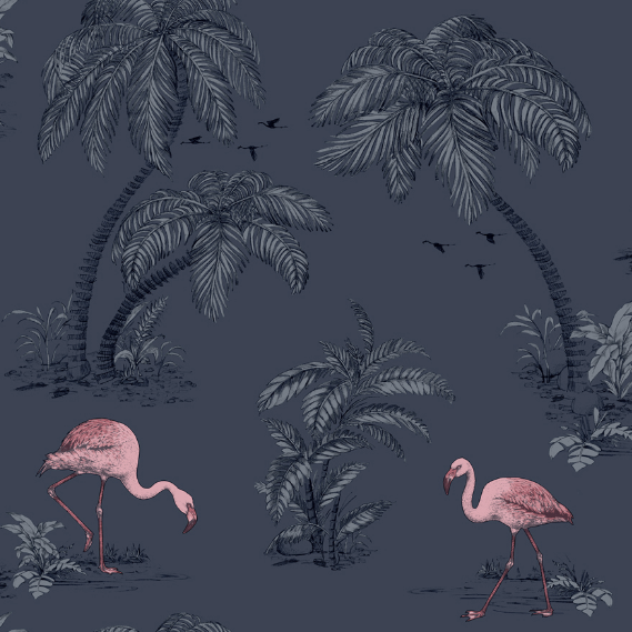 Wallpaper Flamingo Navy and pink
