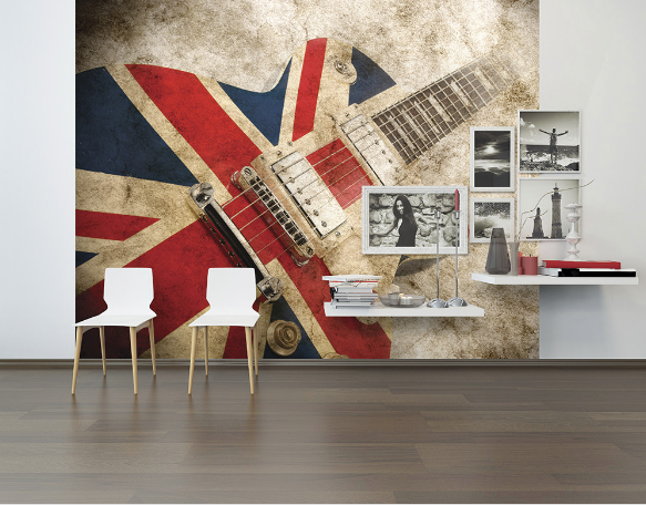A classic music symbol combined with a classic British symbol all given a vintage twist with a distressed sepia background, this mural is a fantastic feature for any room.