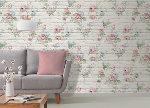 Cream Bricks with vintage floral design