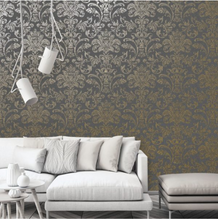 Glistening Damask in Charcoal and Gold