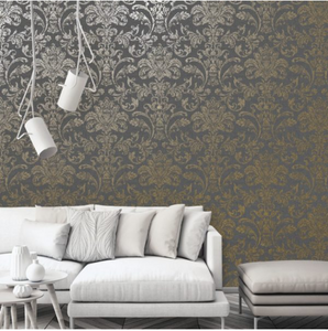 Glistening Damask in Charcoal and Gold