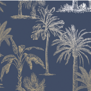 Glistening Tropical Tree Navy Wallpaper