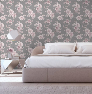 Peony Floral Grey Blush Pink Wallpaper