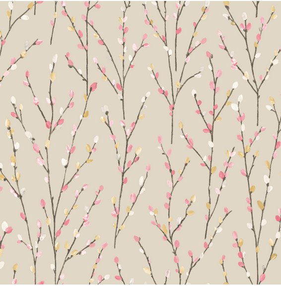 Beige and Coral Willow Wallpaper