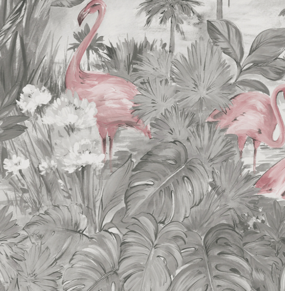 Sarasota Grey Pink Flamingo Wallpaper