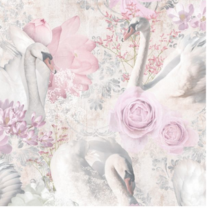 Blush Pink Wallpaper with swans and roses