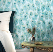 This blue green bird feather wallpaper is unusual and eye catching in a very gentle and subtle way. This design gives the feel of soft falling feathers and adds a great touch of nature to a room.