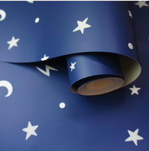 Stars and Moons Navy Glow In Dark Wallpaper