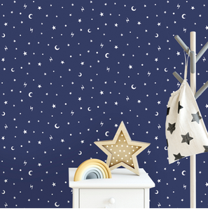 This fun dark wall covering will not only add colour to your child's room but a fun element of glowing stars and moons! Great selection for all ages.