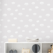 Light grey background with fluffy white clouds makes this Cloudy Sky Grey Wallpaper so enticing and appealing in any child's bedroom or nursery.