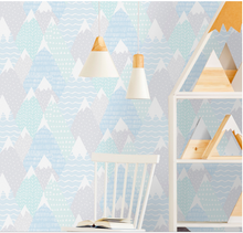 What a fun design for a child's bedroom, nursery, or playroom! Snowy Mountain peaks with so many patterns such as triangles, dashes, dots, and waves! What a fun room.