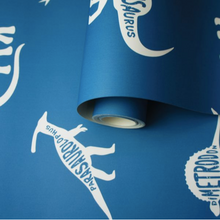 Dino Dictionary Navy Blue and White Wallpaper