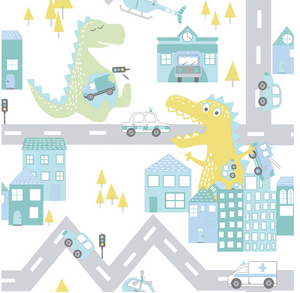 Dino Road Teal Lime Wallpaper