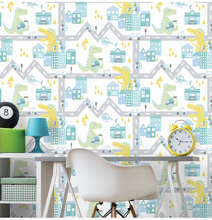 Dino Road Teal Lime Wallpaper