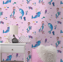Narwhals and Mermaids Pink Wallpaper