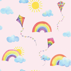 Pink Rainbow Wallpaper can be such fun for any girl's room. Add kites, sun, clouds and kites and you can transform any room. 