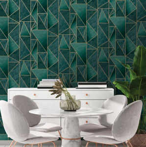 A teal and gold geometric combination works beautifully in this angular design.