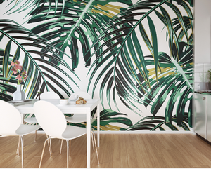 These bright and lush green leaves make this design a great tropical leaf wallpaper option. You can almost feel the cool breeze through these leaves.