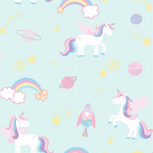 Unicorns, Rockets & Rainbows Teal Wallpaper