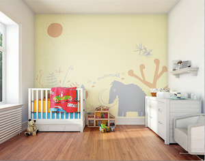 Featuring an illustrated Mammoth frolicking around in ancient fauna laid out on a simple background, this wallpaper mural for walls will spark their imaginations whilst also giving their baby room a beautifully stylish vibe.